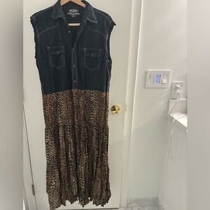 Black Denim Top with Black Brown Leopard print Maxi Dress.  Adorable on!  Size L